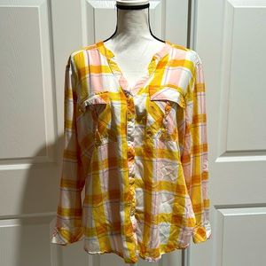 a.n.a. Plaid Long Sleeve Rayon Blouse
